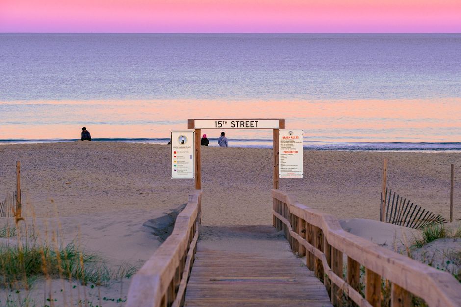 The wooden boardwalk crossover to the beach at 15th Street, Virginia Beach oceanfront